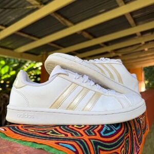 Adidas Grand Court Base Sneakers Womens Size 7.5 White Gold EE8172